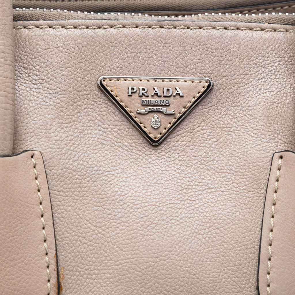 Prada Glace Calf Twin Pocket Double Handle Satchel Beige Leather Very good condition - Box View