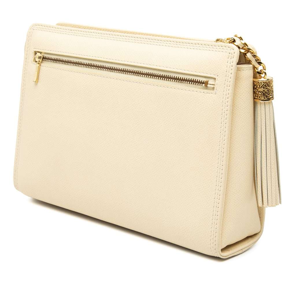 Valentino Grainy Calfskin VLogo Tassel Clutch White Leather Very good condition - Back View