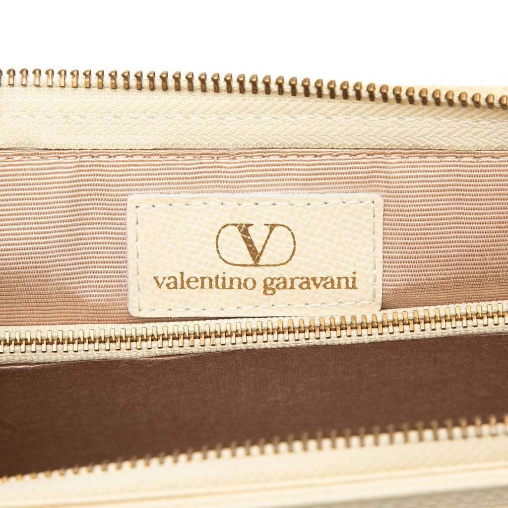 Valentino Grainy Calfskin VLogo Tassel Clutch White Leather Very good condition - Box View
