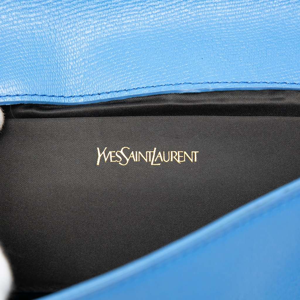 Saint Laurent Textured Leather Chyc Ligne Clutch Blue Leather Very good - Box View