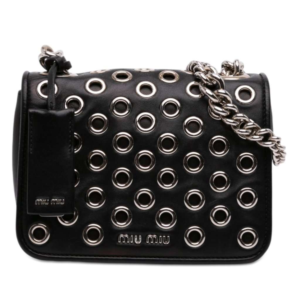 Miu Miu Grommet Nappa Club Crossbody Black Leather Very good condition - Front View
