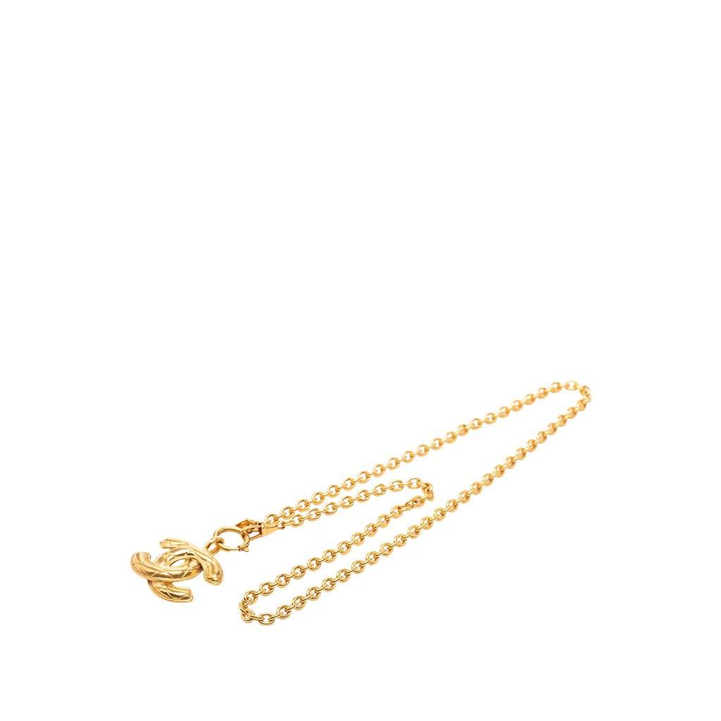 Chanel CC Gold Plated Quilted Pendant Necklace Gold Metal Very good - Box View