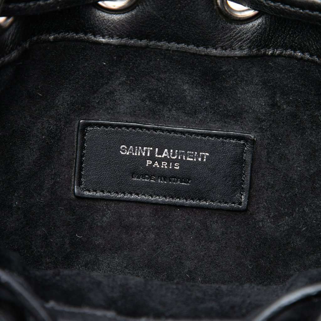 Saint Laurent Small Studded Calfskin Emmanuelle Fringe Bucket Bag Black Leather Very good - Box View