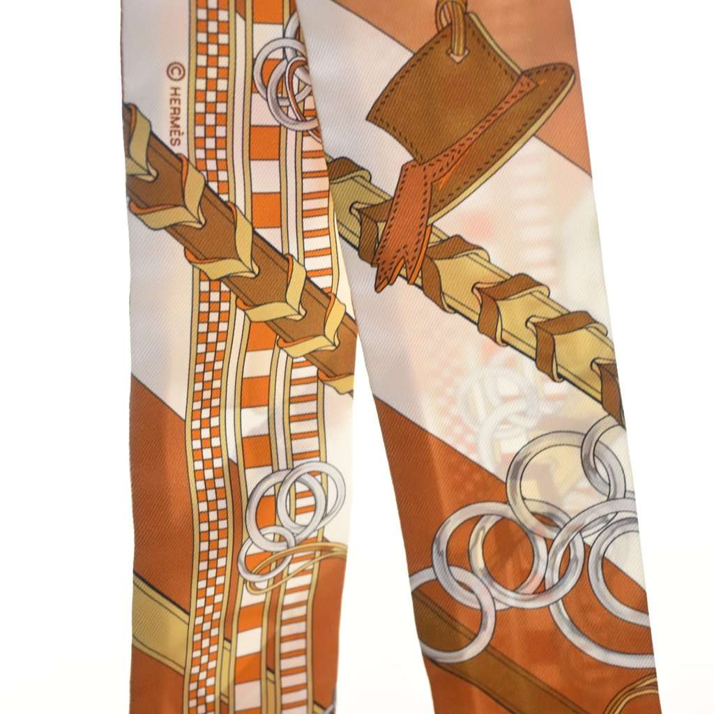 Hermès Brides Et Gris Silk Twilly Scarf Brown Very good - Back View