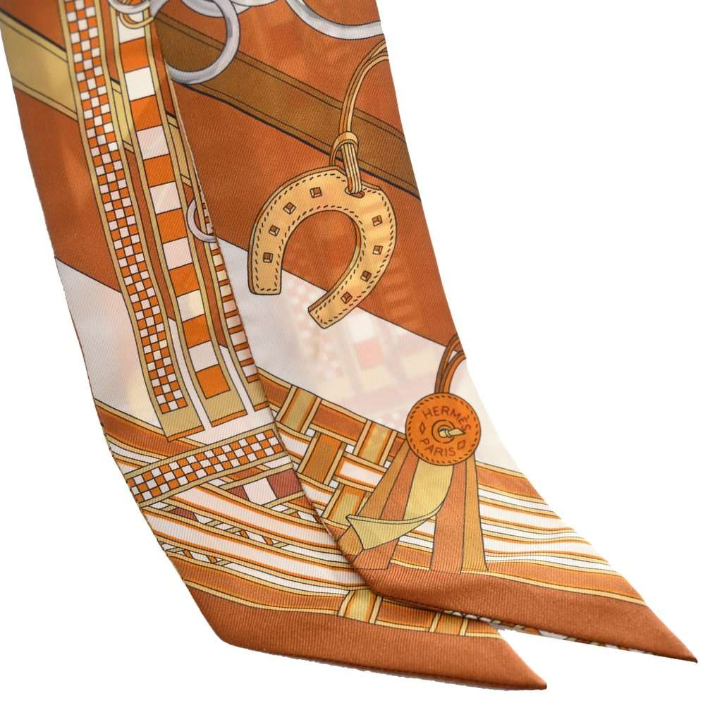 Hermès Brides Et Gris Silk Twilly Scarf Brown Very good - Inside View