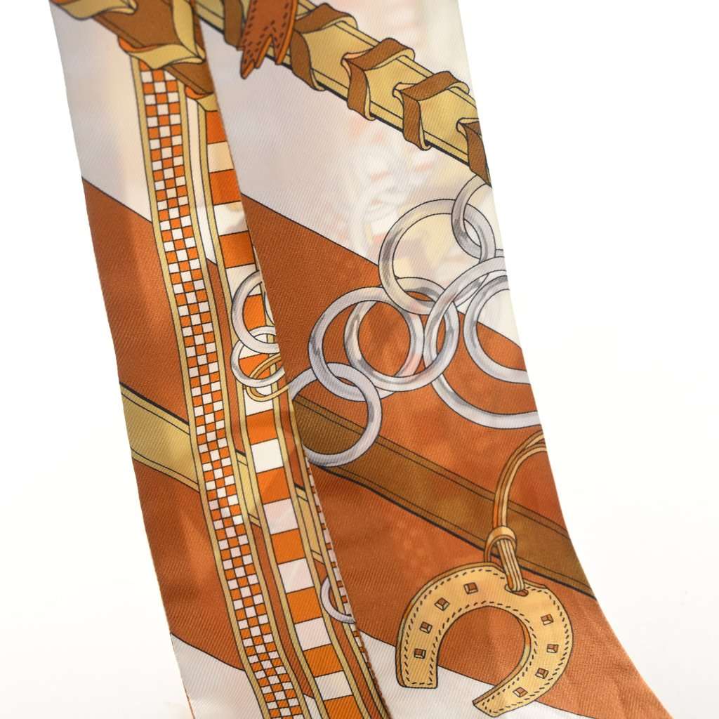 Hermès Brides Et Gris Silk Twilly Scarf Brown Very good - Model View