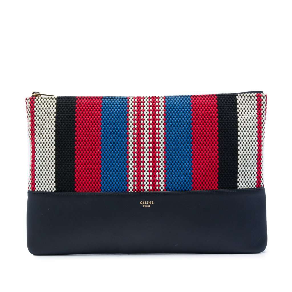 Celine Canvas Striped Solo Pouch Black Very good - Front View