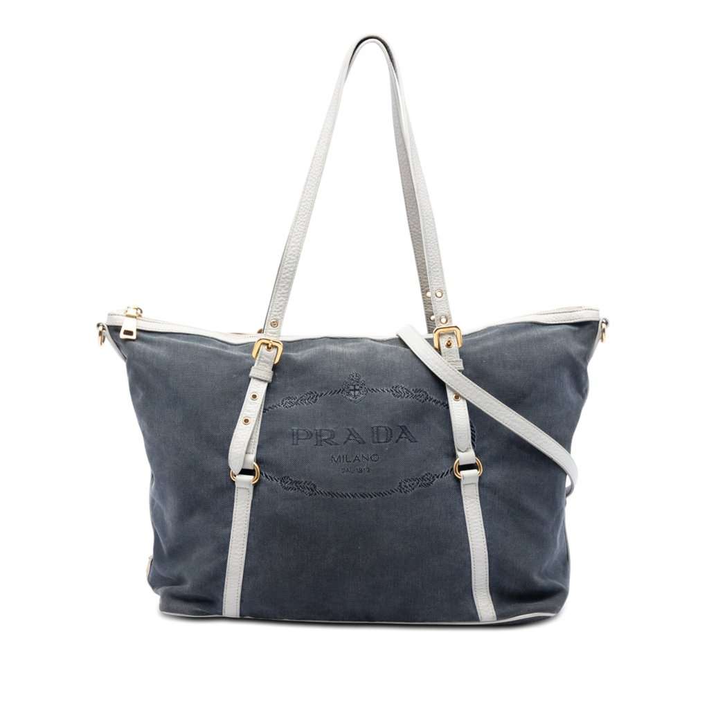 Prada Canvas Canapa Logo Satchel Blue Good condition - Front View