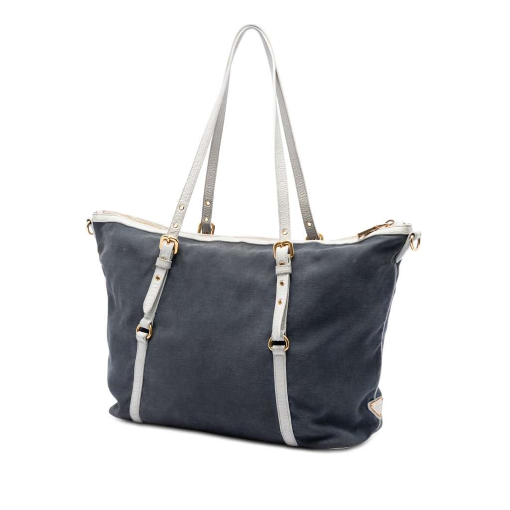 Prada Canvas Canapa Logo Satchel Blue Good condition - Back View