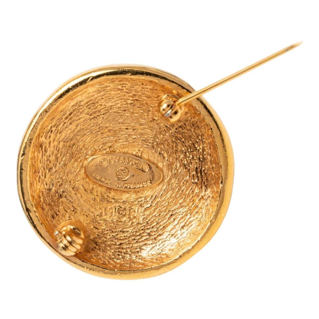 Chanel CC Gold Plated Sunburst Round Pin Brooch Gold Metal Very good condition - Inside View