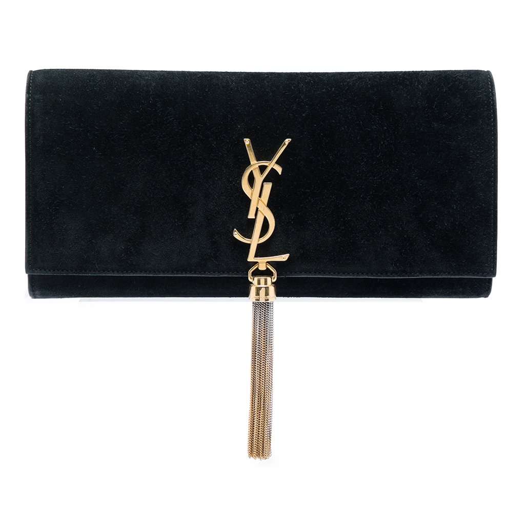 Saint Laurent Suede Monogram Kate Tassel Clutch Black Leather Very good - Front View
