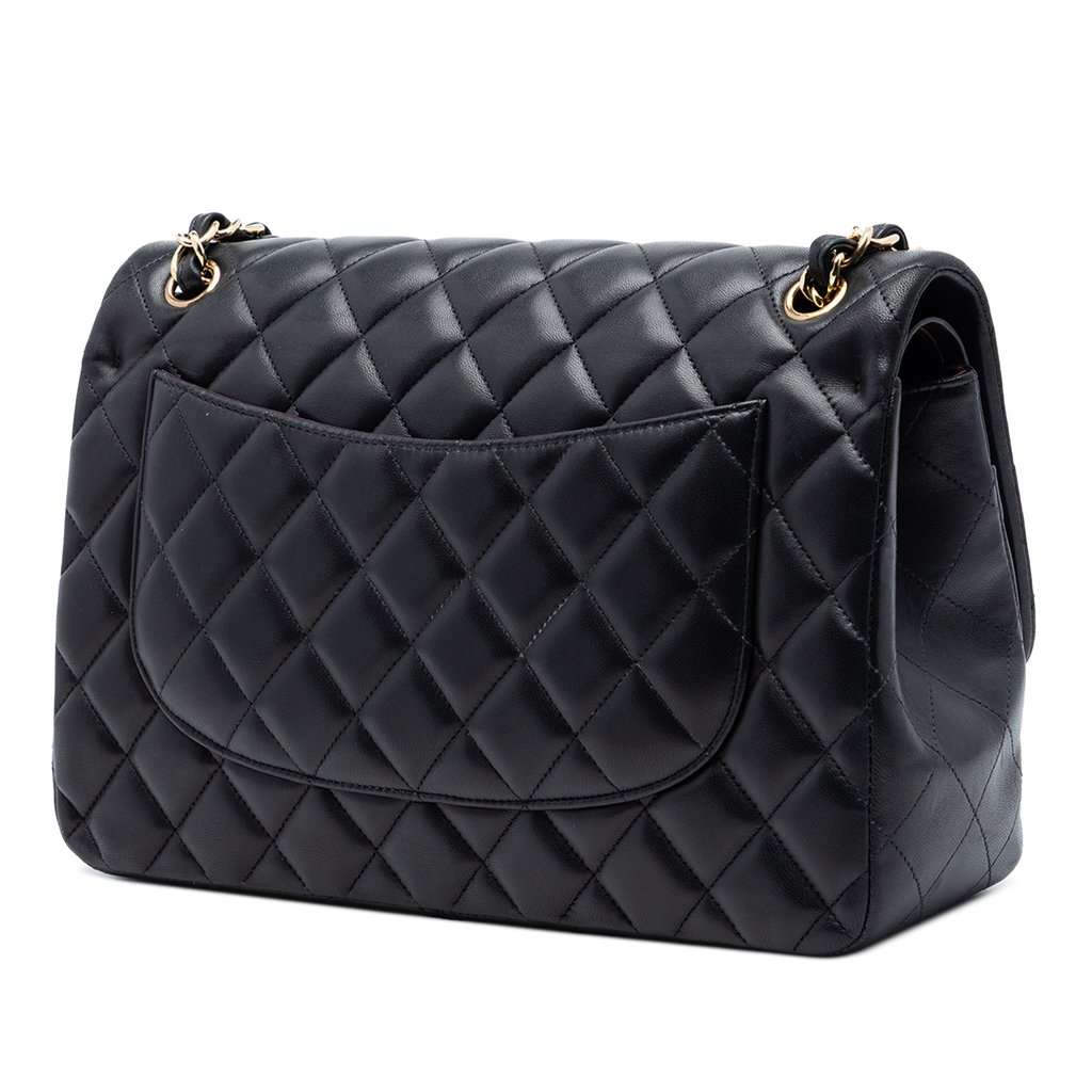 Chanel Jumbo Classic Lambskin Double Flap Black Leather Very good condition - Back View