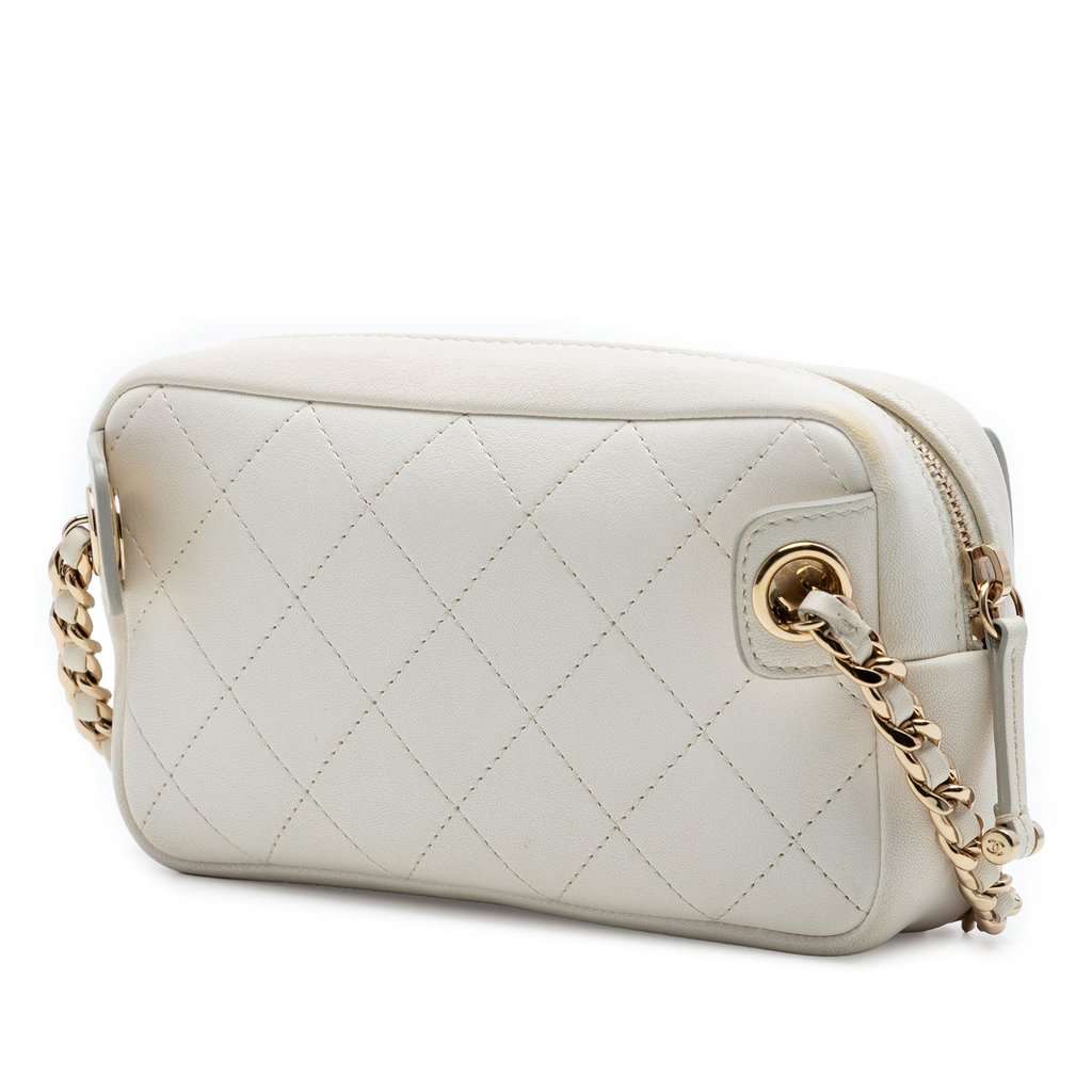 Chanel Quilted Goatskin Casual Trip Waist Bag White Leather Very good condition - Back View
