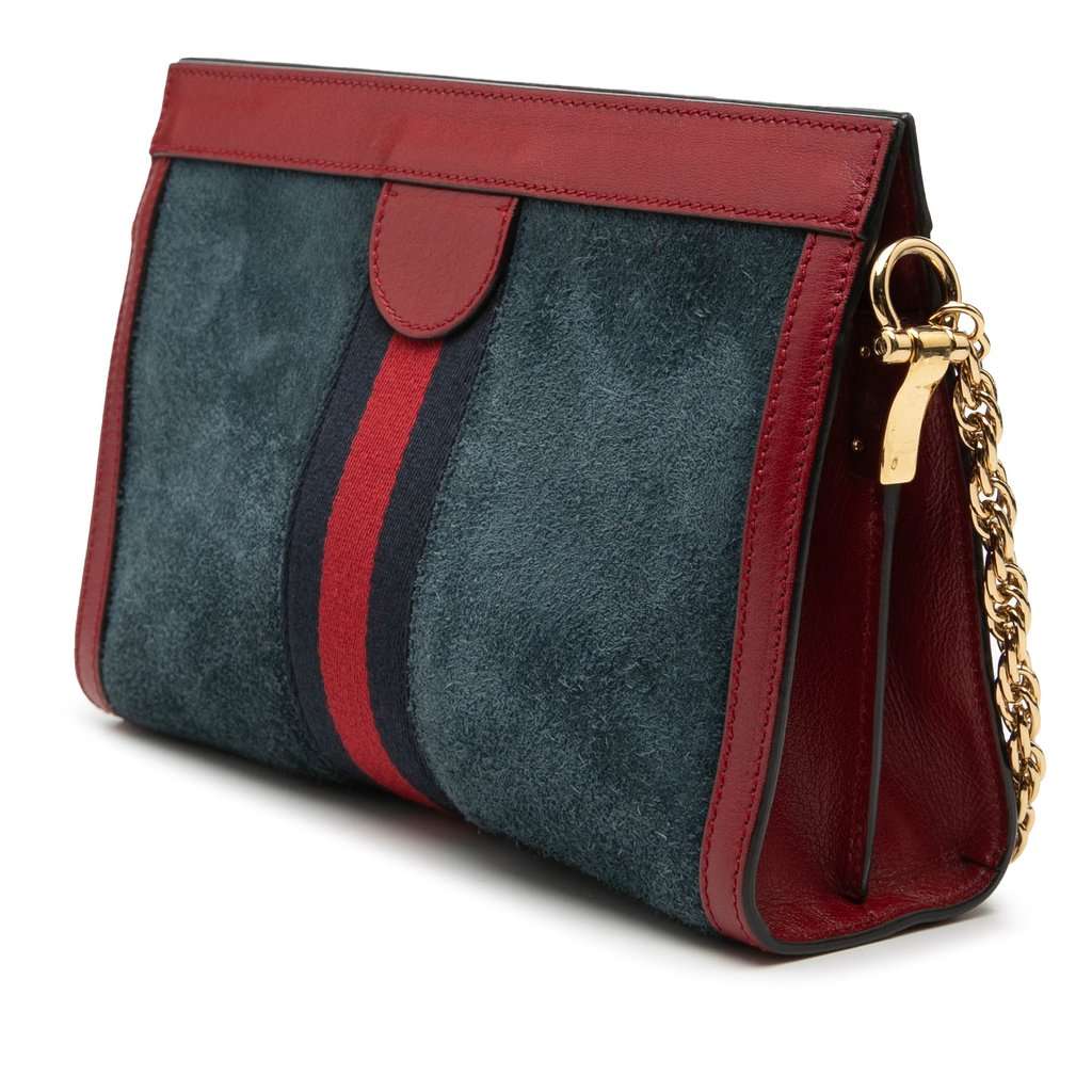 Gucci Small Suede Web Ophidia Chain Crossbody Blue Leather Very good condition - Back View