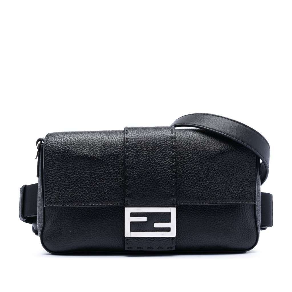 Fendi Leather Selleria Convertible Baguette Satchel Black Leather Very good condition - Front View