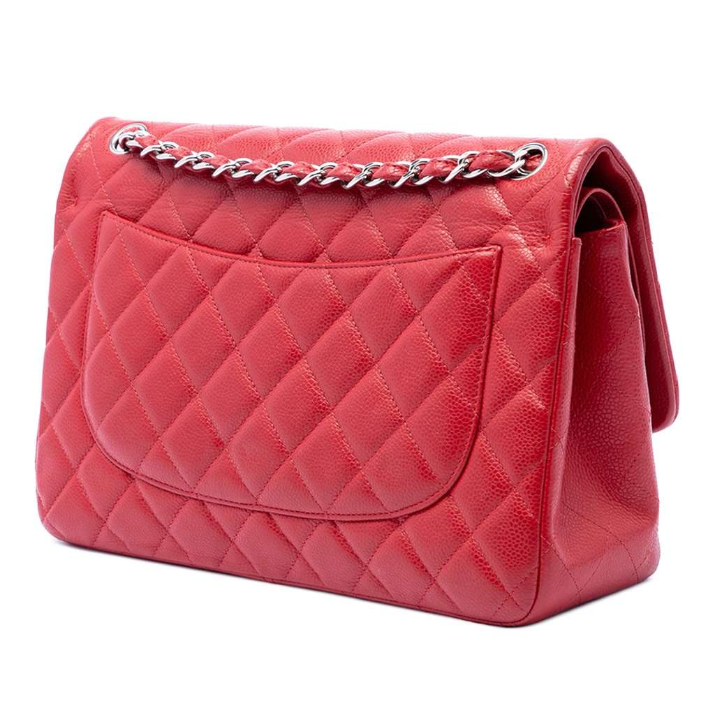 Chanel Jumbo Classic Caviar Double Flap Red Leather Very good condition - Back View