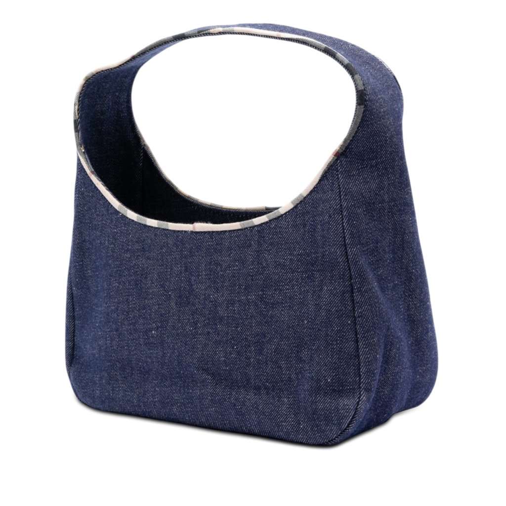 Burberry House Check Canvas Trimmed Denim Handbag Blue Very good condition - Back View