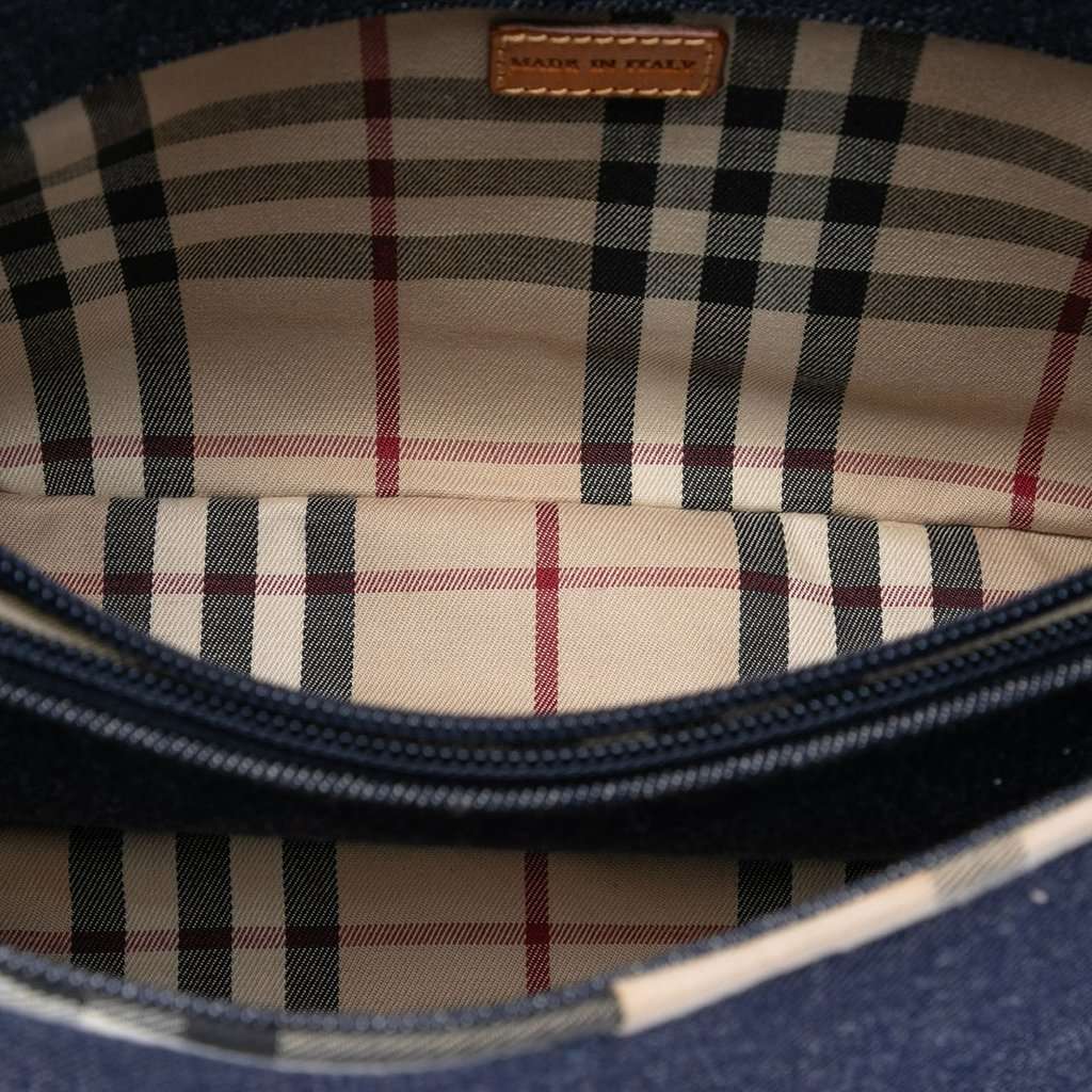 Burberry House Check Canvas Trimmed Denim Handbag Blue Very good condition - Model View
