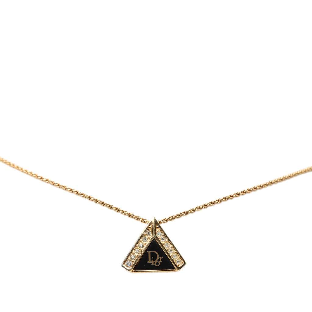 Dior Gold Plated Enamel Strass Triangle Logo Necklace Gold Metal Very good - Back View