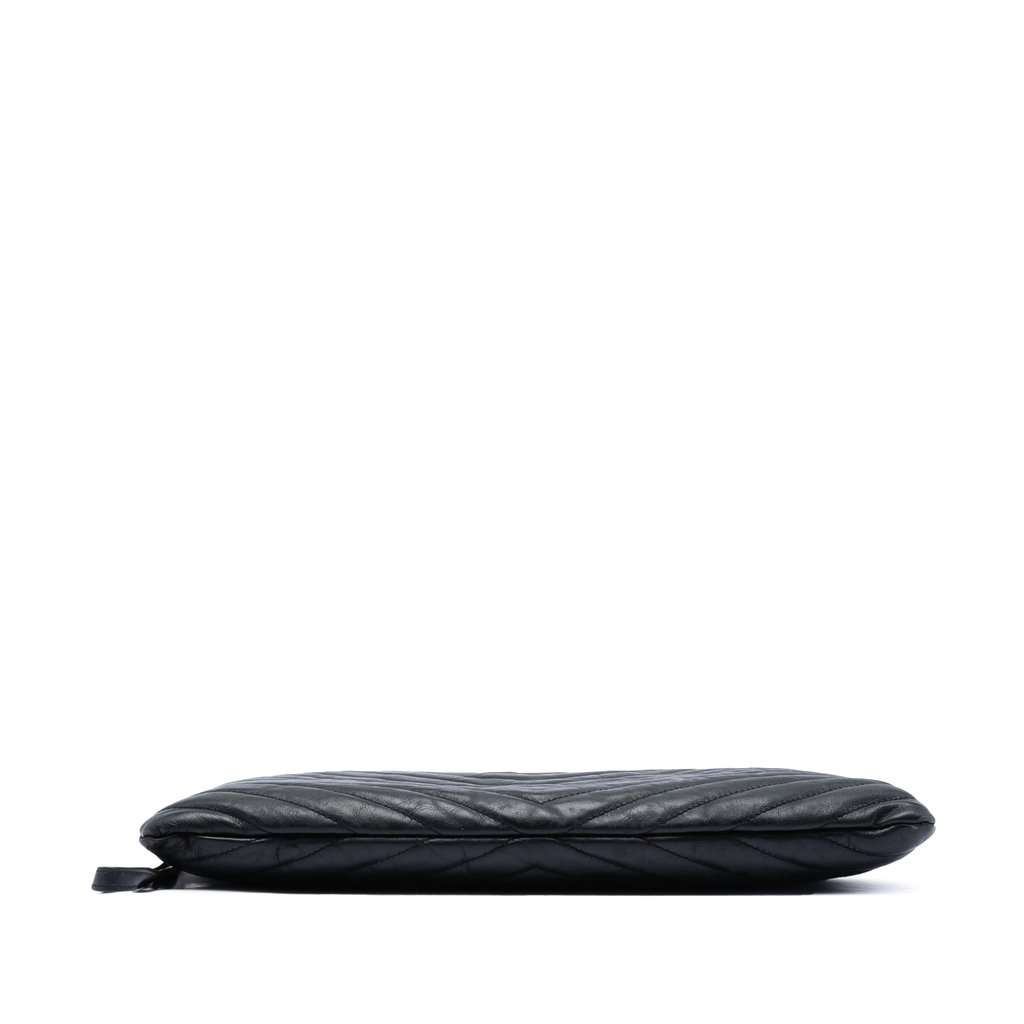 Saint Laurent Chevron Calfskin Monogram Zip A4 Pouch Black Leather Very good condition - Inside View