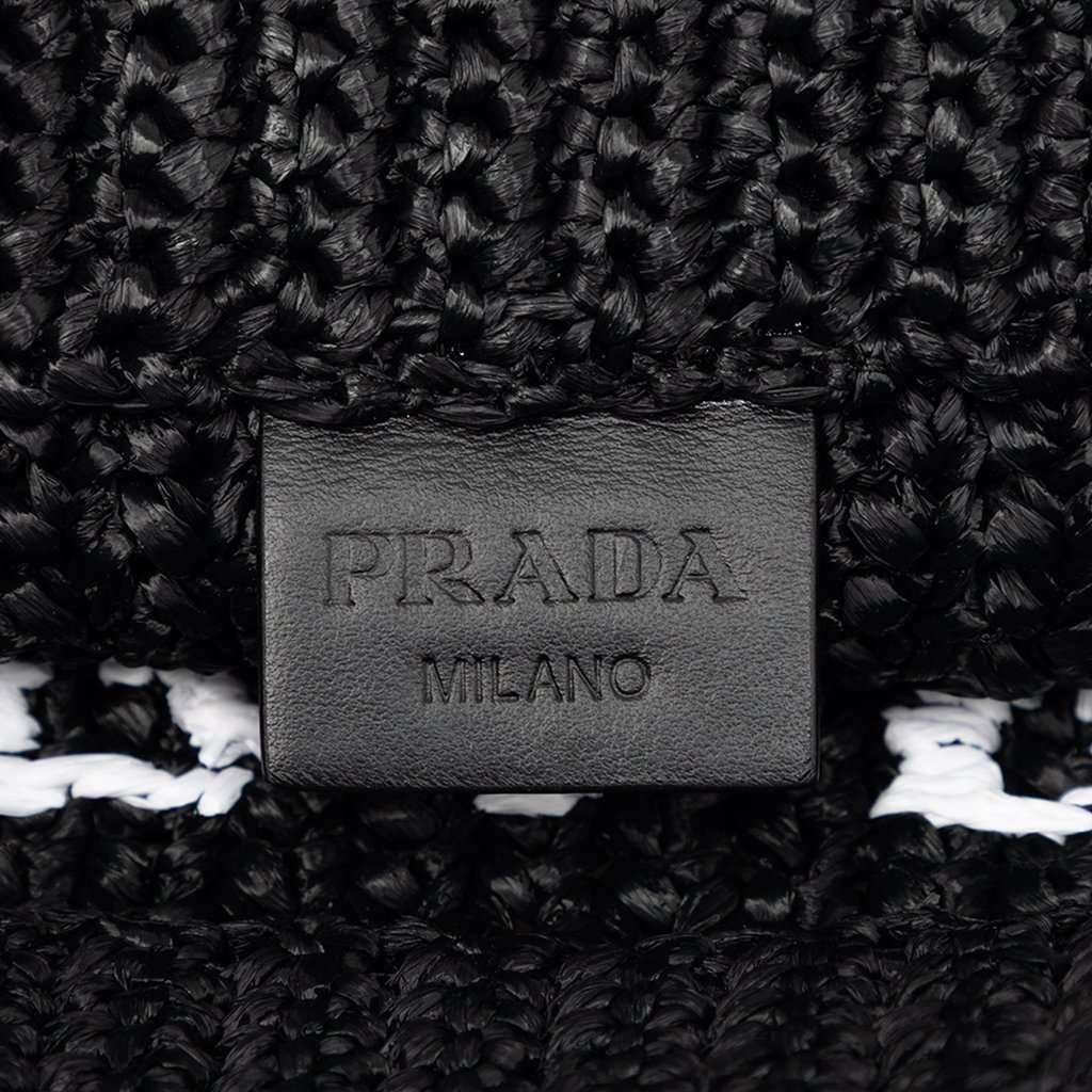 Prada Small Raffia Effect Crochet Embroidered Logo Tote Black Very good - Box View