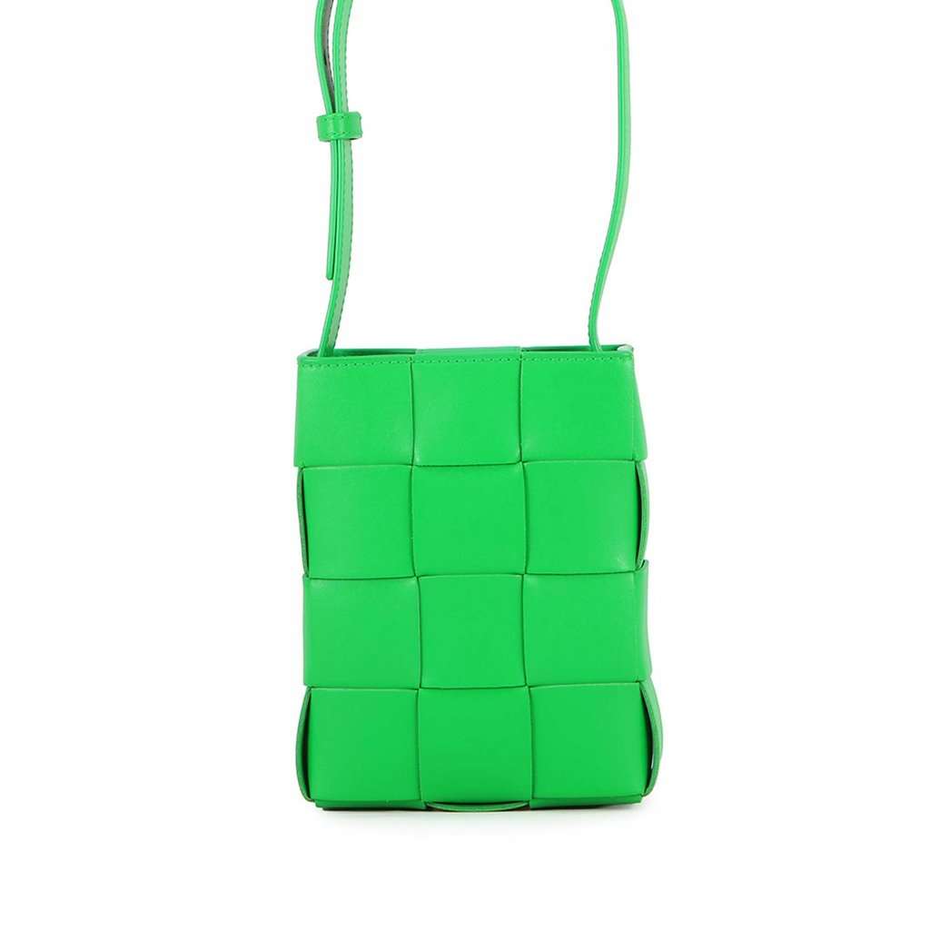 Bottega Veneta Mini Nappa Intrecciato Vertical Cassette Crossbody Green Leather Very good condition - Front View