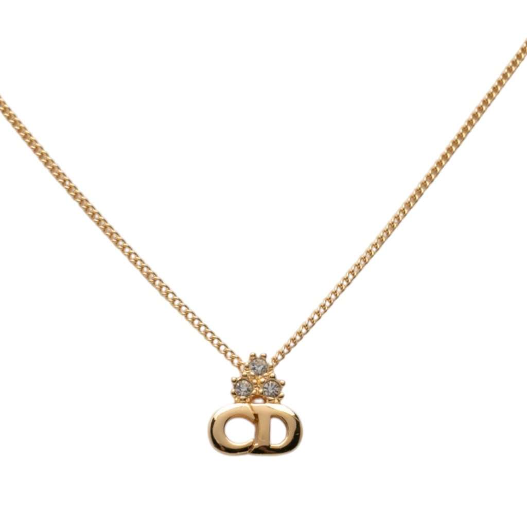 Dior Gold Plated Strass CD Logo Pendant Necklace Gold Metal Very good - Back View