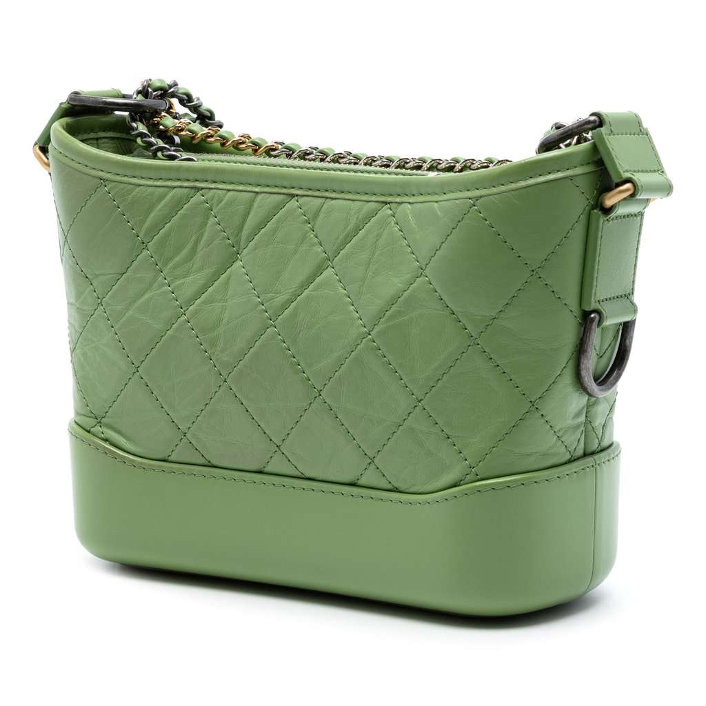 Chanel Small Quilted Aged Calfskin Gabrielle Hobo Green Leather Very good condition - Back View