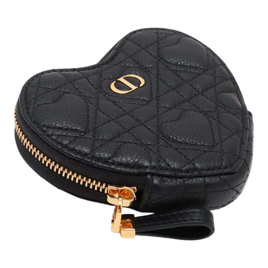Dior DiorAmour Calfskin Cannage Caro Heart Pouch With Chain Black Leather Very good condition - Inside View