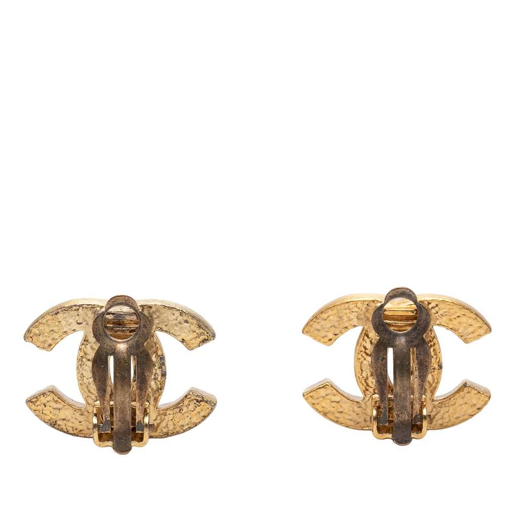 Chanel CC Gold Plated Strass Clip On Earrings Gold Metal Very good condition - Back View