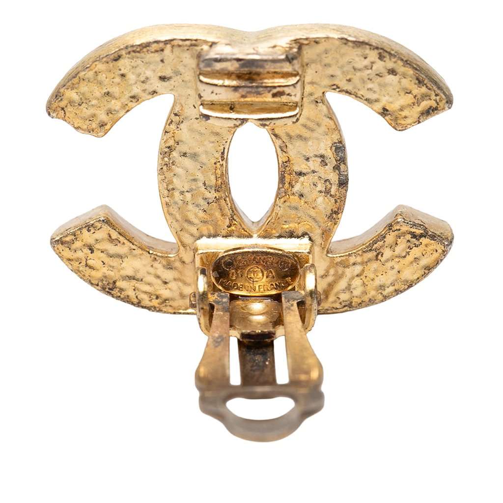 Chanel CC Gold Plated Strass Clip On Earrings Gold Metal Very good condition - Inside View