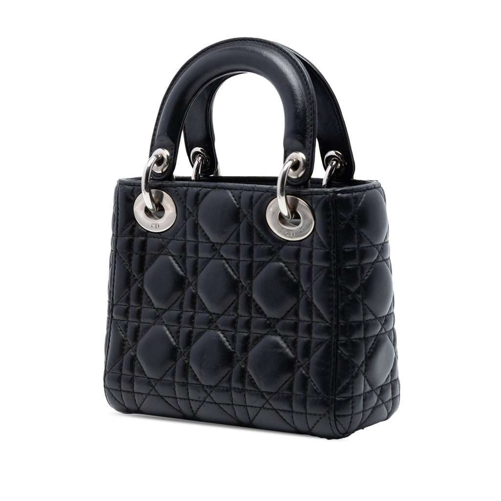Dior Mini Lambskin Cannage Lady Dior Black Leather Very good condition - Back View
