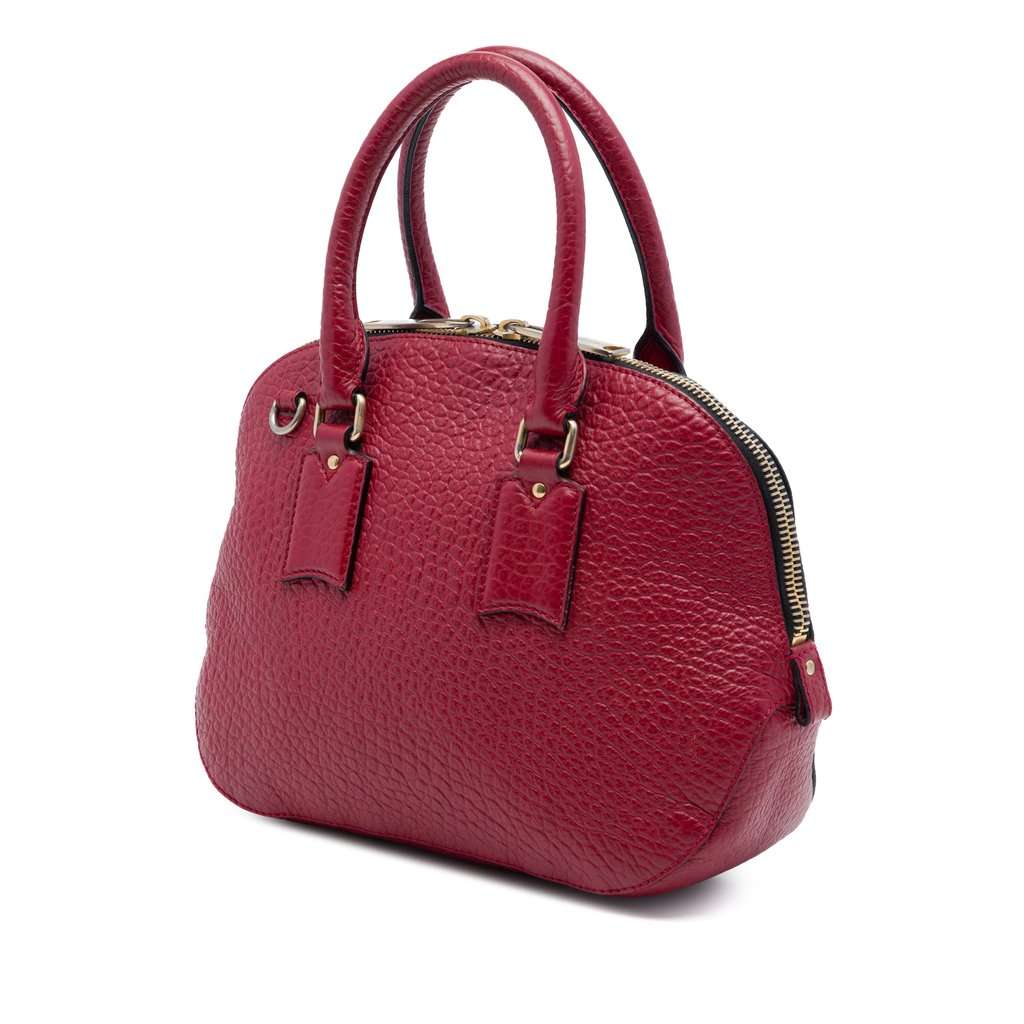 Burberry Small Grained Calfskin Heritage Orchard Bowling Bag Red Leather Good - Back View