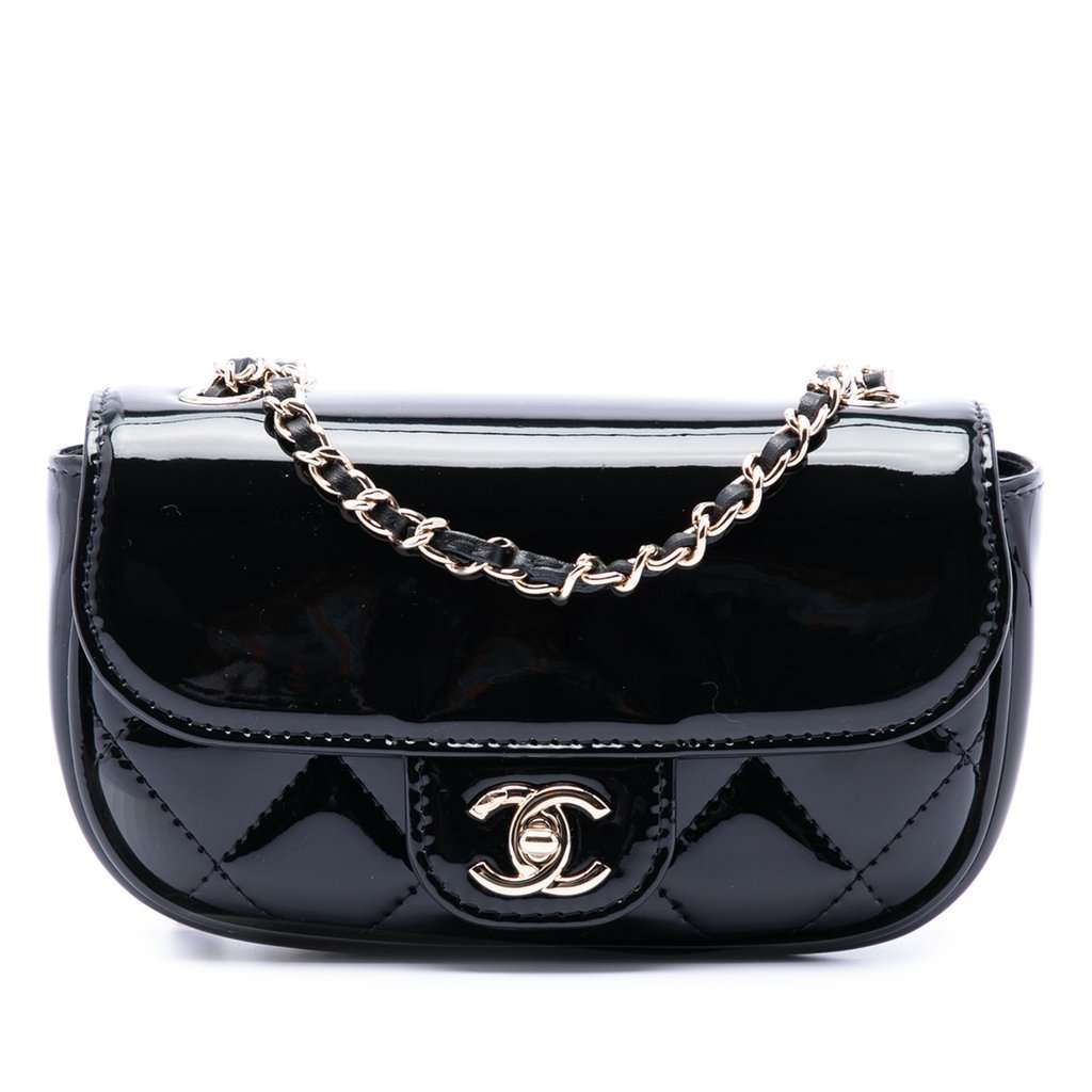 Chanel Mini CC Quilted Patent Single Flap Black Leather Very good condition - Front View
