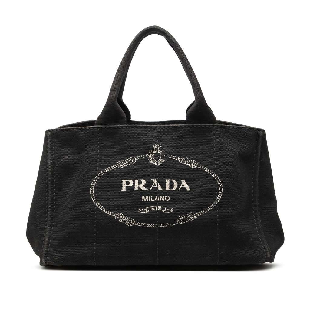 Prada Canvas Canapa Logo Satchel Black Very good - Front View