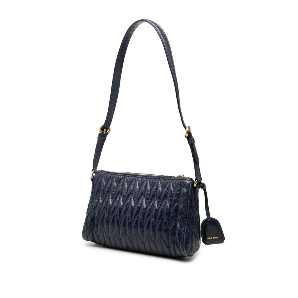 Miu Miu Matelasse Nappa Bow Shoulder Bag Blue Leather Very good condition - Back View