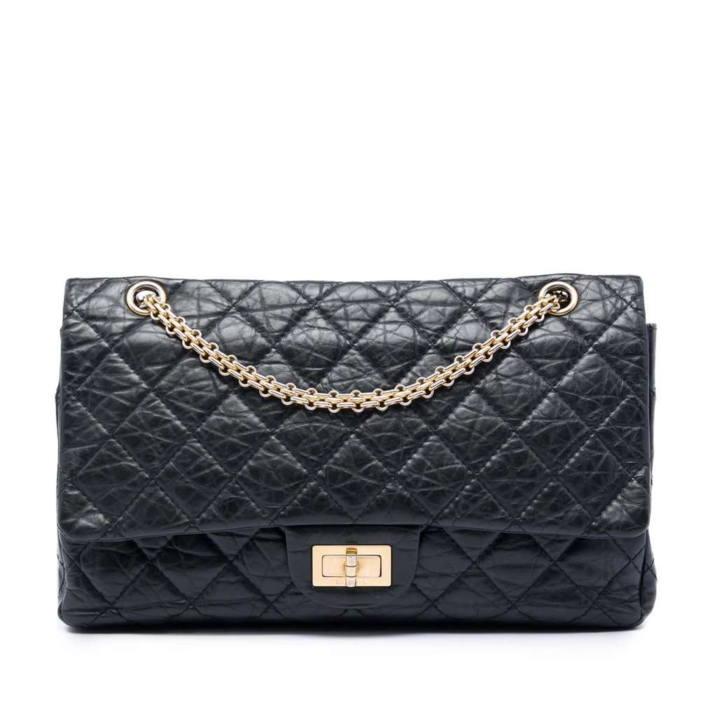 Chanel Quilted Aged Calfskin Reissue 2.55 Double Flap 227 Black Leather Very good condition - Front View
