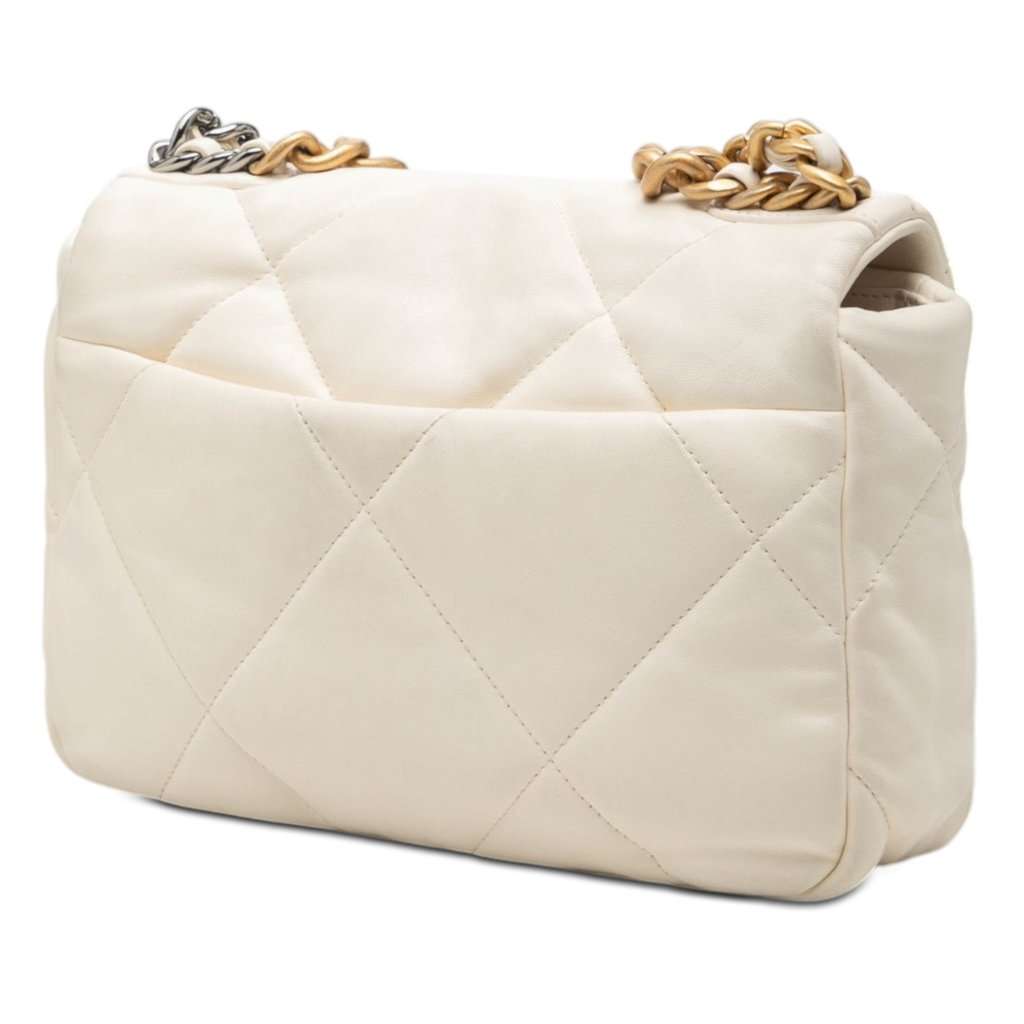 Chanel Medium Lambskin 19 Flap White Leather Very good condition - Back View