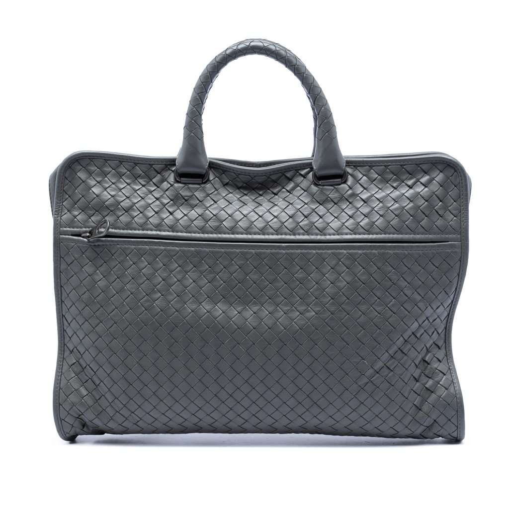 Bottega Veneta Nappa Intrecciato Business Bag Green Leather Very good condition - Front View