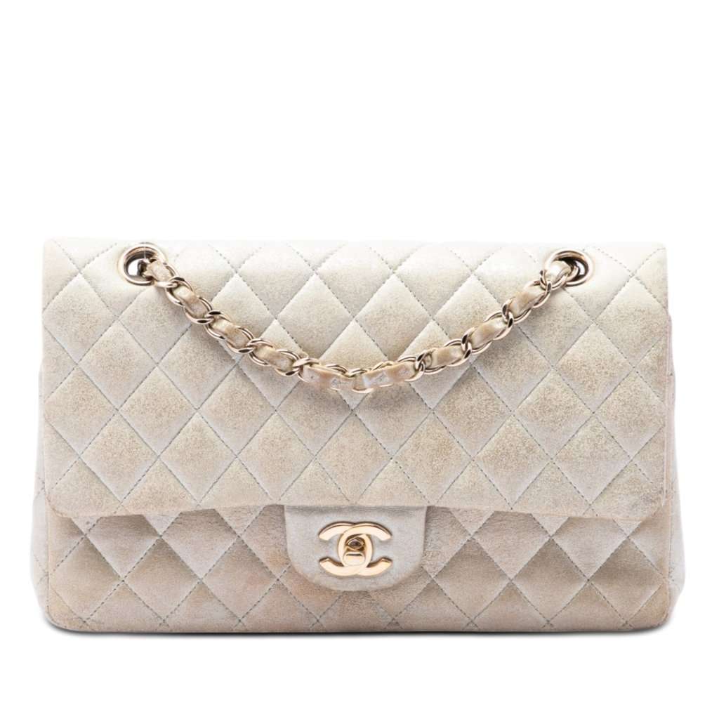 Chanel Medium Classic Iridescent Lambskin Double Flap Gold Leather Very good - Front View