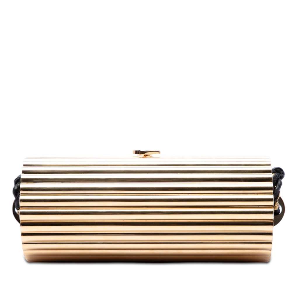 Saint Laurent Ribbed Acrylic and Lambskin Fringe Monogram Opium Box Bag Gold Plastic Very good condition - Inside View