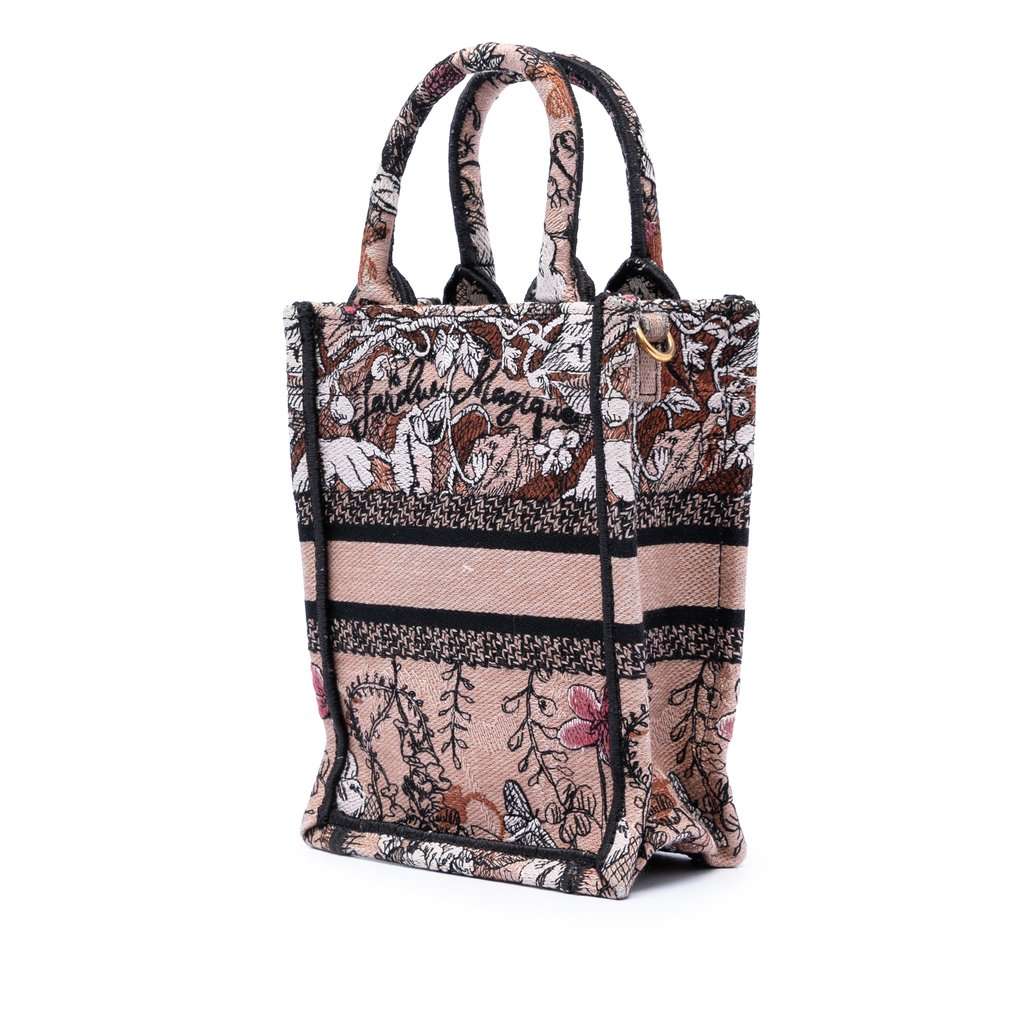 Dior Mini Embroidered Canvas Jardin Magique Vertical Book Tote Pink Very good condition - Back View