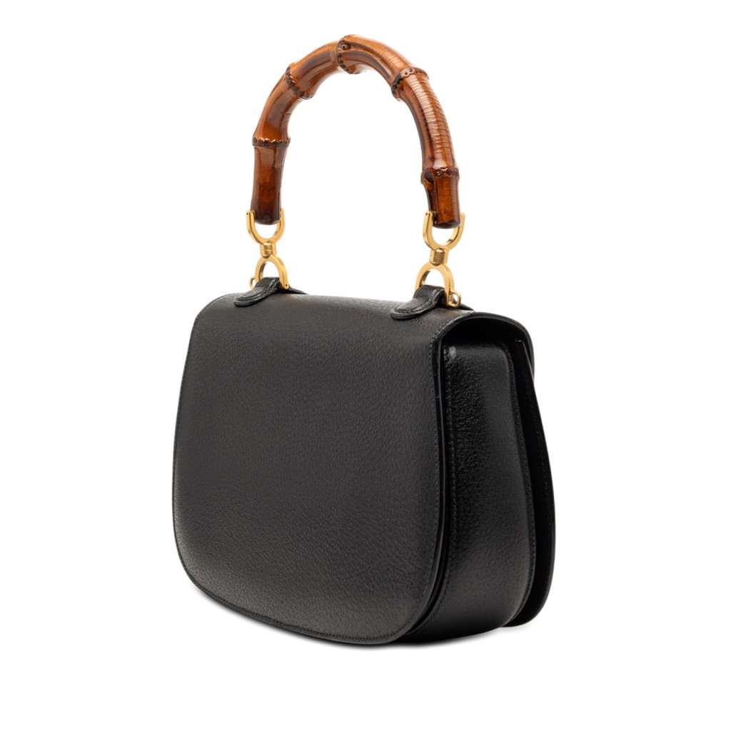 Gucci Small Grained Calfskin Bamboo Night Black Leather Very good condition - Back View