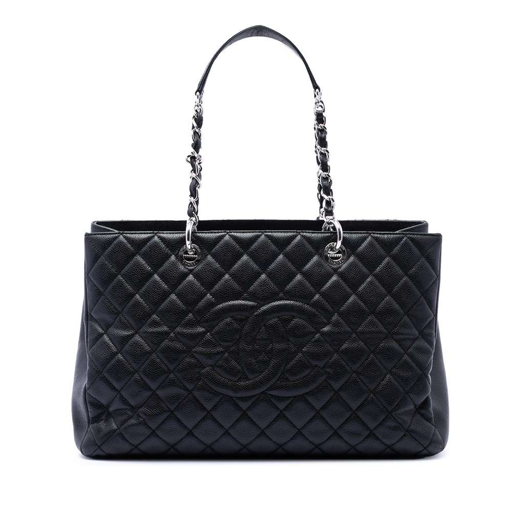Chanel Caviar Grand Shopping Tote XL Black Leather Very good condition - Front View