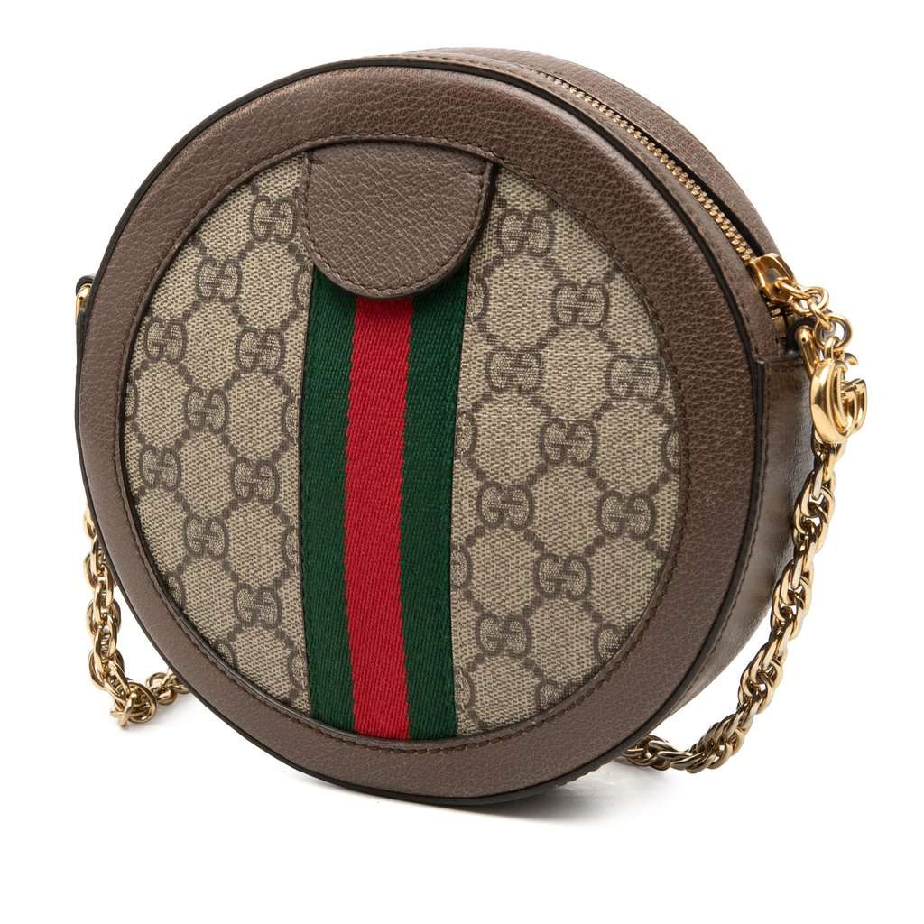 Gucci Mini GG Supreme Web Ophidia Round Crossbody Beige Very good - Back View
