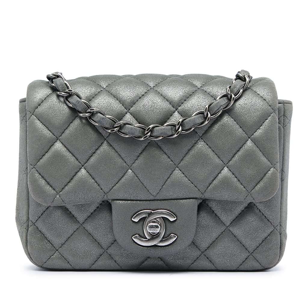 Chanel Mini Square Classic Metallic Lambskin Single Flap MultiColor Leather Very good - Front View