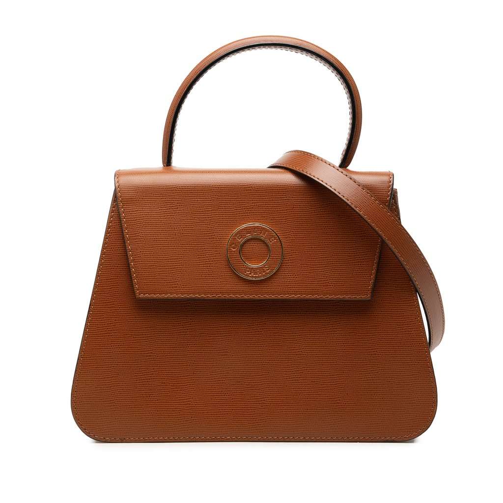Celine Embossed Leather Top Handle Bag Brown Leather Very good - Front View