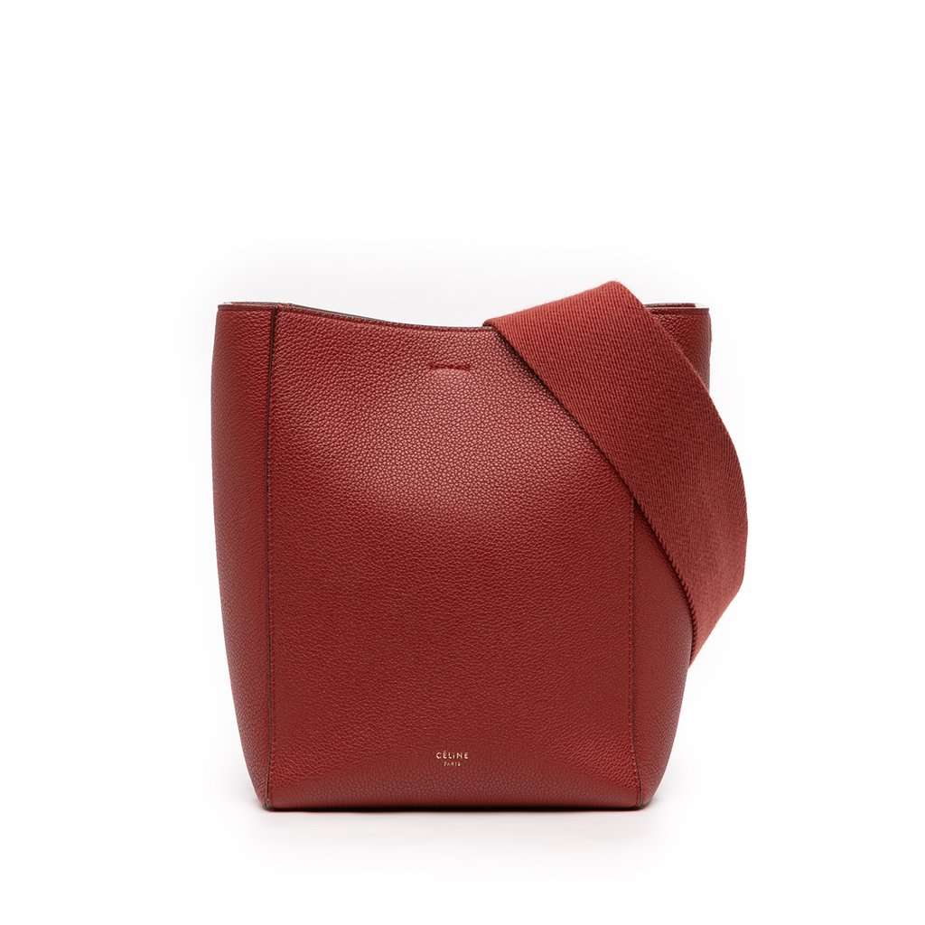 Celine Small Leather Seau Sangle Bucket Bag Red Leather Very good condition - Front View