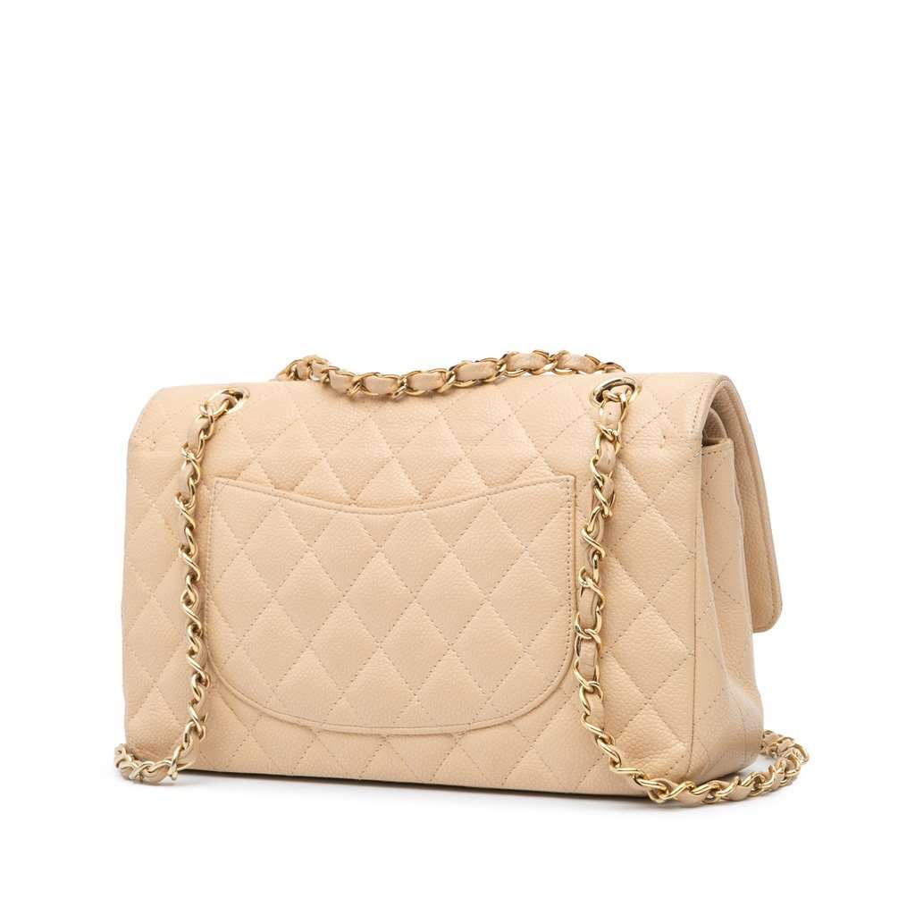 Chanel Medium Classic Caviar Double Flap Beige Leather Very good condition - Back View