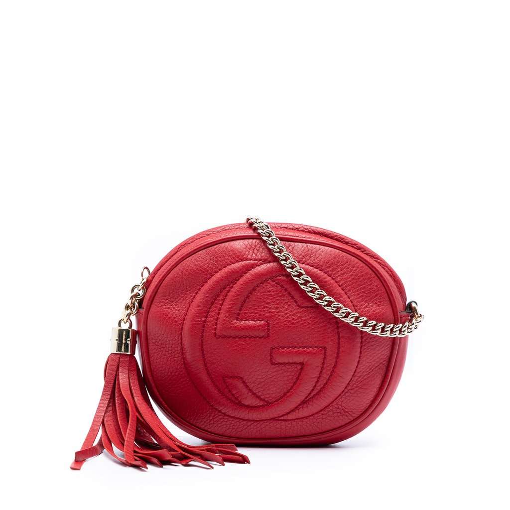 Gucci Mini Pebbled Calfskin Soho Chain Crossbody Red Leather Very good - Front View